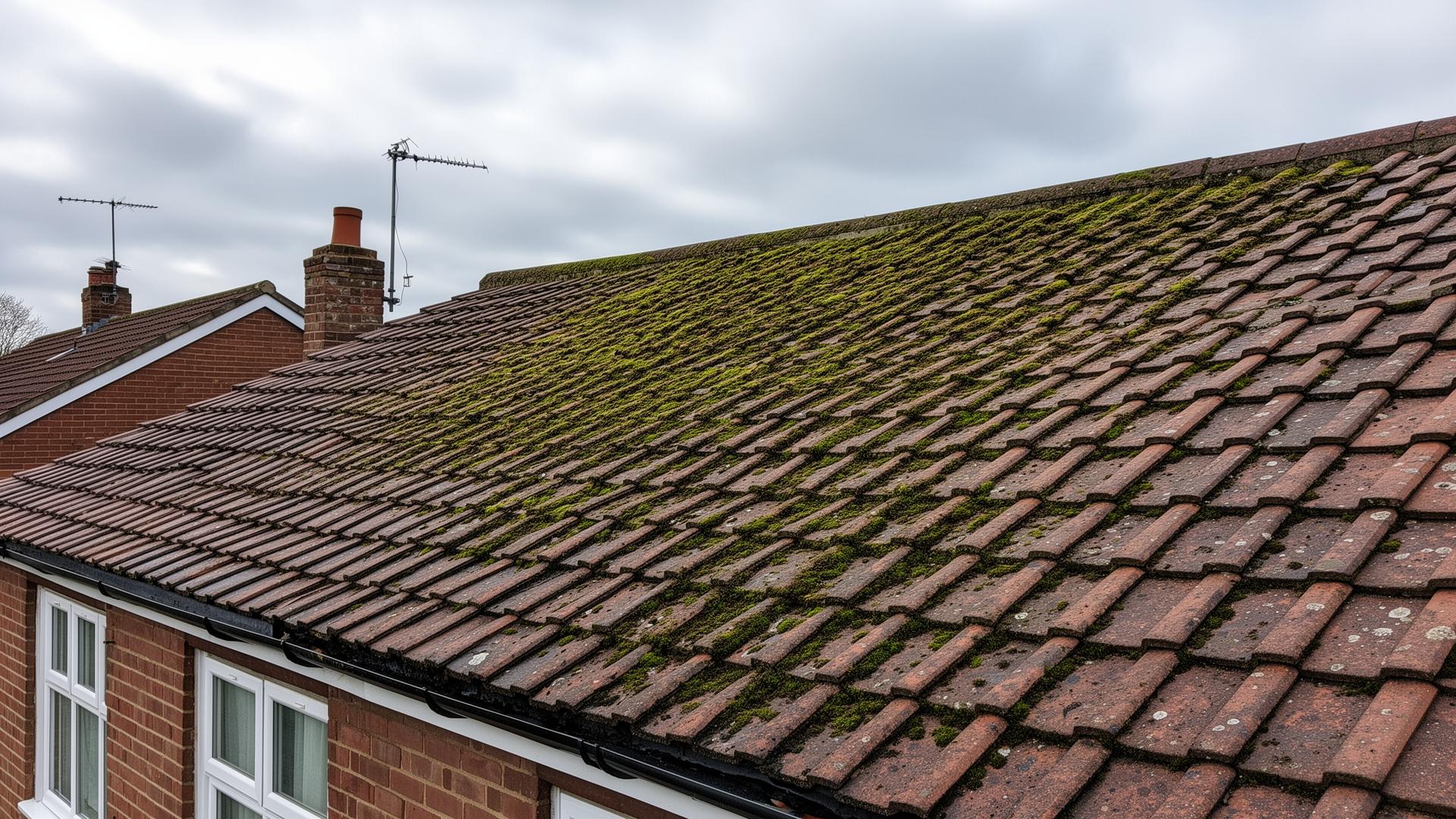 Professional roof cleaning and moss removal service on residential property in Liverpool