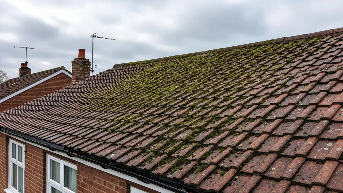 Professional roof cleaning and moss removal service on residential property in Liverpool