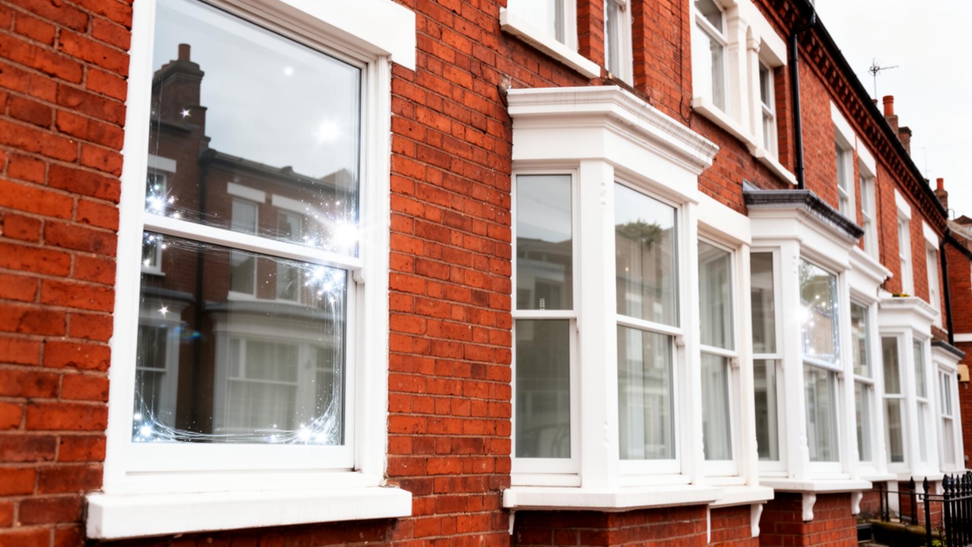 Professional window cleaner using water-fed pole system on residential property in Liverpool